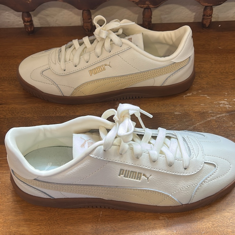 Puma Cream Leather Sneakers with Gum Outsole